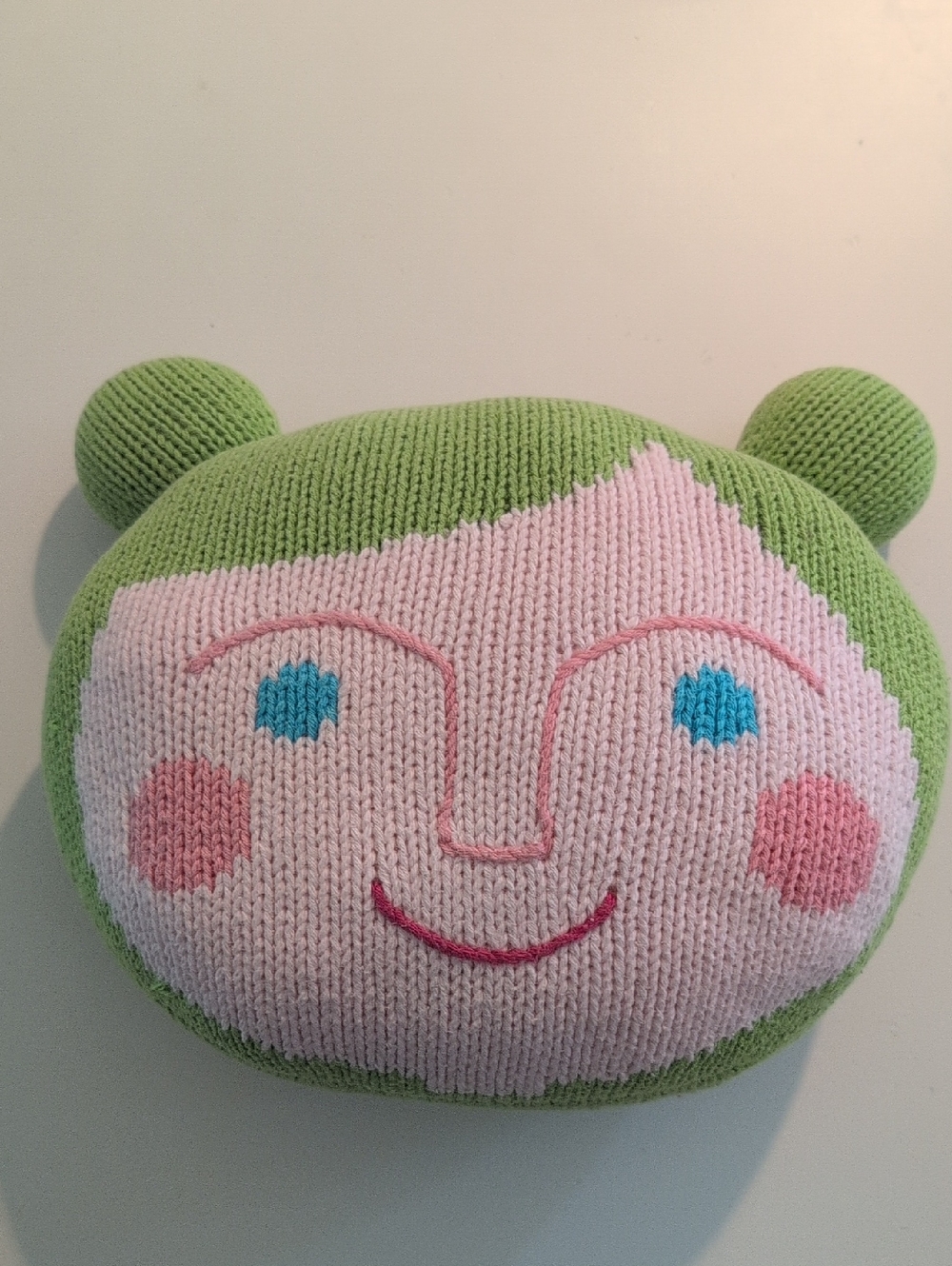 Blabla Plush Knit Doll Head Pillow - Green and Pink